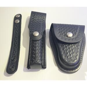 Perfect Fit NS317 CC1101 Basketweave Leather Nightstick Handcuff Case Keeper NWT